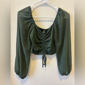 SHEIN Dark Green Ruched Crop Top